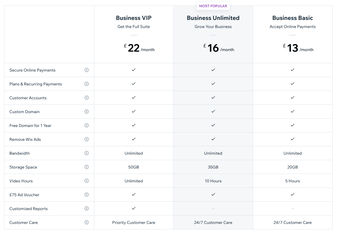 wix prices